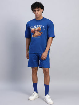 Griffel - Men Oversized Round Neck Blue T-Shirt