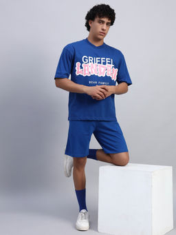Griffel - Men Oversized Round Neck Blue T-Shirt