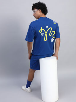 Griffel - Men Oversized Round Neck Blue T-Shirt