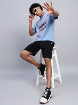 Griffel - Men Oversized Round Neck Blue T-Shirt