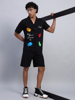 Griffel - Men Oversized Round Neck Black Shirt