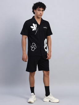 Griffel - Men Oversized Round Neck Black Shirt