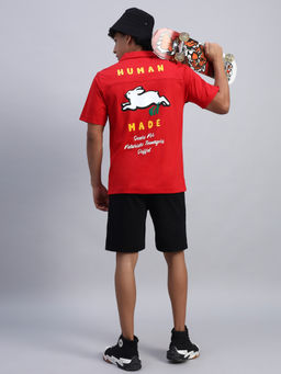 Griffel - Men Oversized Round Neck Red Shirt