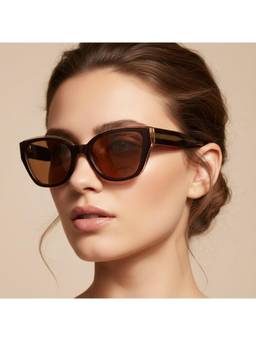Vintage - Women Polarised & UV Protected Brown Lens Cat Eye Sunglasses With Clip On (52)
