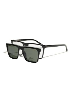 Vintage - Unisex Polarised & UV Protected Green Lens Rectangle Sunglasses With Clip On (54)
