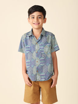 Fabindia - Blue Cotton Hand Block Printed Shirt