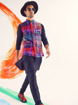 KISAH - Men Multi-Color Kurta Jacket Trouser Set (Set of 3)