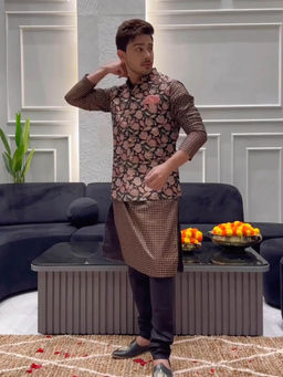 KISAH - Men Black Kurta Jacket Churidar Set (Set of 3)