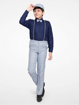 Jeetethnics - Boys Blue Checked Suspender Pant With Shirt (Set of 5)