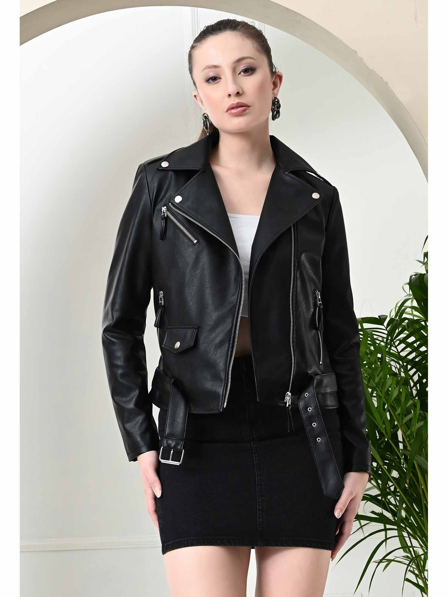 tboj Brighter Black Crop Leather Jacket with Belt (Set of 2)-picture-34