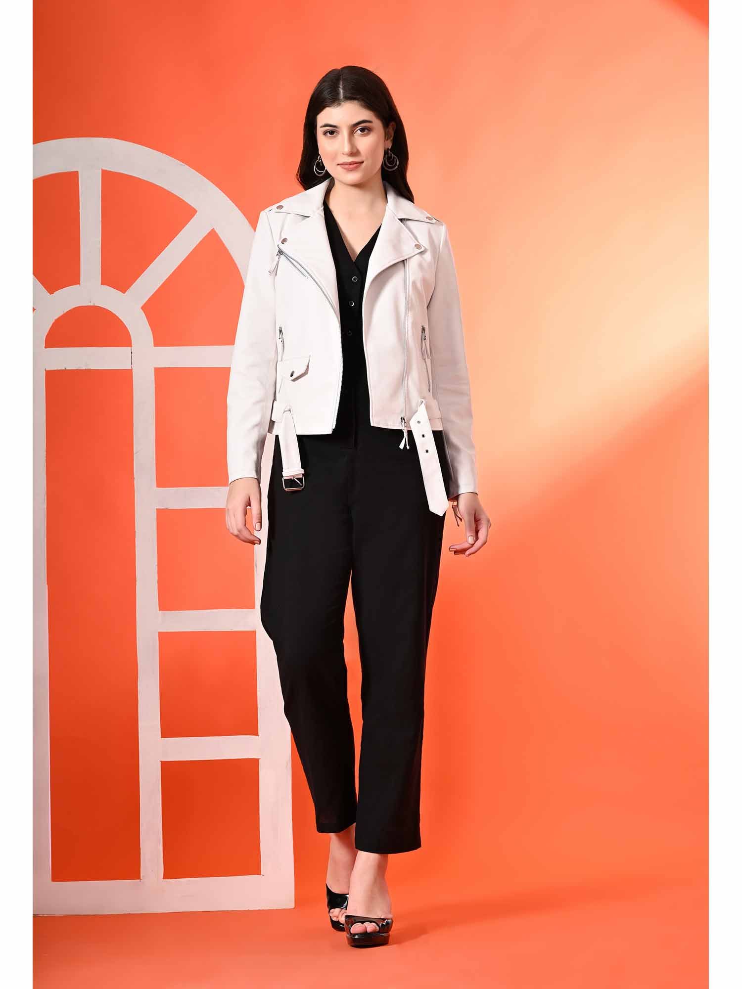 tboj Lapel Collar Leather Biker Jacket with Belt (Set of 2)-picture-27