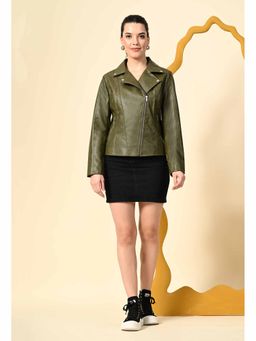 TBOJ - Women Solid Llightweight Leather Crop Jacket