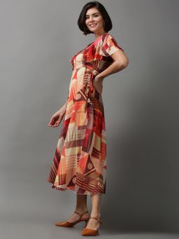 SHOWOFF - Womens Round Neck Abstract Multi Maxi Dress
