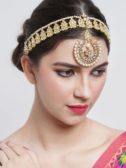 Karatcart - Gold Plated Pearl Studded Moon Shape Handcrafted Kundan Sheeshphool