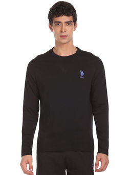 U.S. POLO ASSN. - Men Solid Black Cotton Crew Neck T-Shirt
