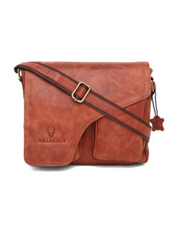 WILDHORN - Tan Classic Leather Messenger Bag for Men I Office Bags I Travel Bags I Adjustable Strap