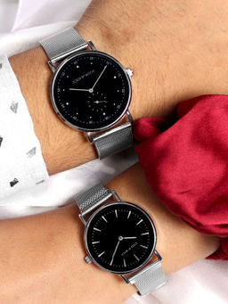 Joker and Witch - Joker & Witch Black Round Dial Star and Marco Couple Watches - JWCW46