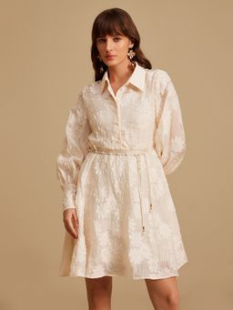 Kazo - Pearl Textured Mini Dress with Belt