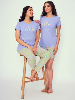July Nightwear - for Women Knit Cotton Lavender Top with Pyjama and horts - PC965 - Multi-Color