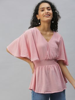 SHOWOFF - Women V-Neck Solid Mauve Regular Top