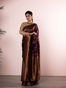 Beatitude - Purple Blended Chinon Silk Woven Banarasi Saree with Unstitched Blouse