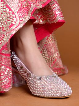 Shoetopia - Glamorous Rhinestone Pink Block Heels for Girls
