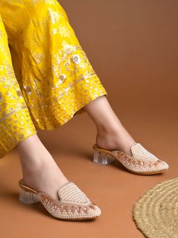 Shoetopia - Girls Rose-Gold Embellished Mules Heels