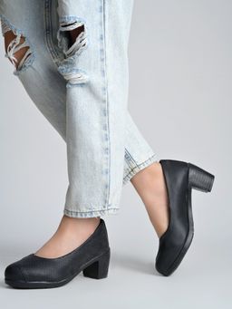 Shoetopia - Girls Black Perforated Pump Heels