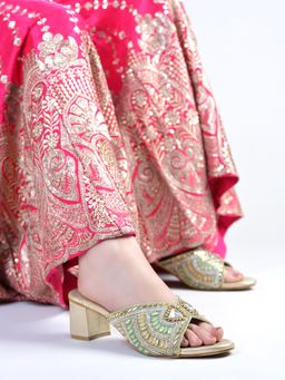 Shoetopia - Girls Golden Block Heels