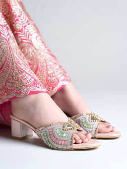 Shoetopia - Girls Rose Gold Block Heels