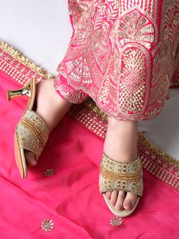 Shoetopia - Girls Festive Gold Block Heels