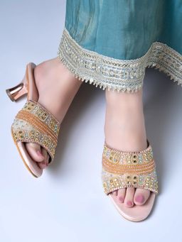 Shoetopia - Girls Festive Rose Gold Block Heels