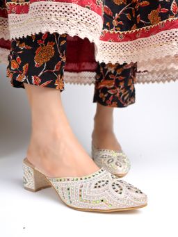 Shoetopia - Girls Gold Mules Heels