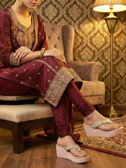 Shoetopia - Girls Golden Embellished Wedge Heels