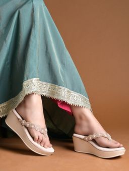 Shoetopia - Girls Rose Gold Embellished Wedge Heels