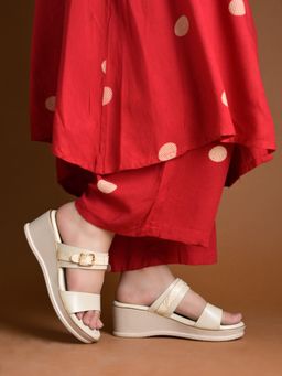 Shoetopia - Girls Comfort Cream Wedge Heels