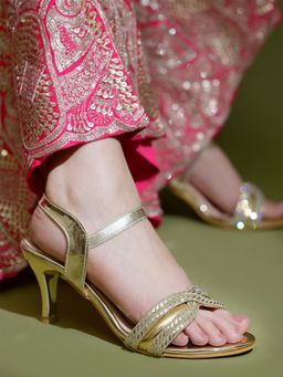 Shoetopia - Golden Stilettos Heels for Girls