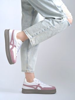 Shoetopia - Girls White Surban Edge Two-Tone Sneakers