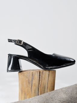 Shoetopia - Girls Black Square Toe Block Heels
