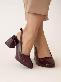 Shoetopia - Girls Maroon Square Toe Block Heels
