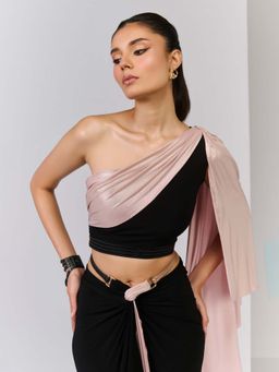 S&N by Shantnu Nikhil - Black Crop Top With Colour block Drape Sleeve