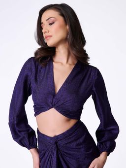 S&N by Shantnu Nikhil - Purple Leopard Print Top With Bishop Sleeves