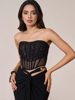 S&N by Shantnu Nikhil - Black Applique Corset Top