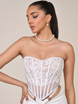S&N by Shantnu Nikhil - Off White Applique Corset Top