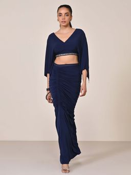 S&N by Shantnu Nikhil - Navy Blue Exaggerated Draped Sleeve Top