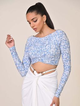 S&N by Shantnu Nikhil - Blue Printed Boat Neck Top