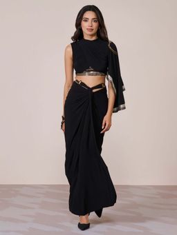 S&N by Shantnu Nikhil - Draped Sleeve Black Crop Top