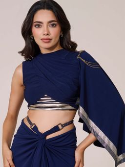 S&N by Shantnu Nikhil - Draped Sleeve Navy Blue Crop Top