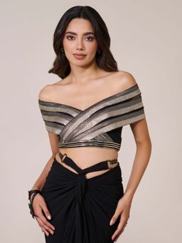 S&N by Shantnu Nikhil - Black Off-Shoulder Crop Top