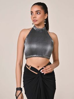 S&N by Shantnu Nikhil - Silver Halter Neck Crop Top